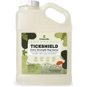 CEDARCIDE قوة إضافية tickshield | Deep Woods Cedar Oil Tick & Mosquito طارد الطارد للأشخاص والحيوانات الأليفة والداخلية | يقتل ويبد البراغيث ، القراد ، النمل ، العث والبعوض | جالون