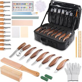ualbalance 38pcs مجموعة نحت الخشب للمبتدئين - سكين whittling مجموعة مع كتل خشب الباسو