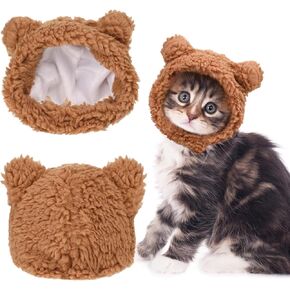 Cute Cat Costume Warm Bear Hat Soft Small Pet Headwear Plush Panda Bear Hat Adjustable Cap for Cat Lion Mane Puppy Dog Clothing Accessories Dress Up Halloween Party Birthday Theme