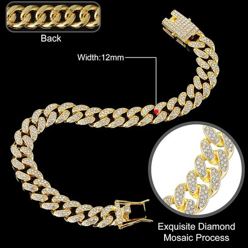 Dog Chain Collar Gold Dog Chain Diamond Gold Chain Walking Metal Chain Collar with Design Secure Buckle, 16mm Wide Dog Necklace Metal Cat Chain Pet Collar for Small Medium Large Dogs Cats(10inch) in Saudi Arabia