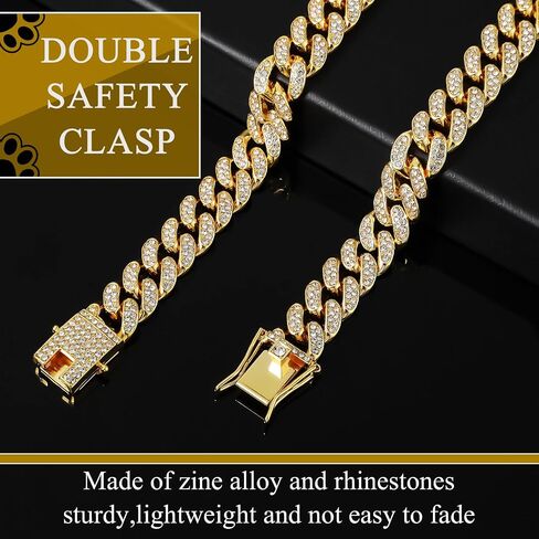Dog Chain Collar Gold Dog Chain Diamond Gold Chain Walking Metal Chain Collar with Design Secure Buckle, 16mm Wide Dog Necklace Metal Cat Chain Pet Collar for Small Medium Large Dogs Cats(10inch) in Saudi Arabia