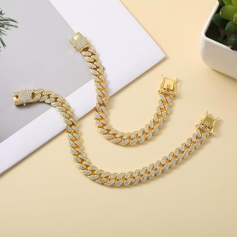 Dog Chain Collar Gold Dog Chain Diamond Gold Chain Walking Metal Chain Collar with Design Secure Buckle, 16mm Wide Dog Necklace Metal Cat Chain Pet Collar for Small Medium Large Dogs Cats(10inch) in Saudi Arabia