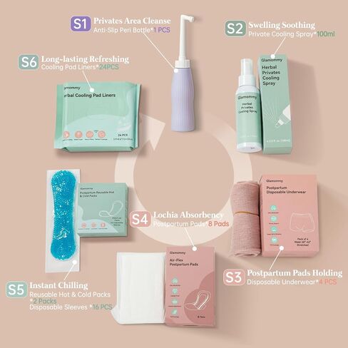 Postpartum Recovery Essentials Kit for Women, Nursing Gown, Luggage Bags, Socks, Peri Bottle, Cooling Spray, Disposable Underwear, Postpartum Pads, Hot&Cold Packs, Cooling Liners in Saudi Arabia