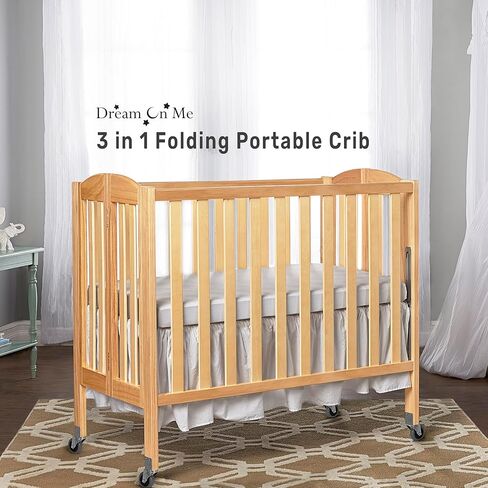 Dream On Me, 3-in-1 Folding Portable Crib with Dream On Me 3 Portable Crib Mattress, White in Kuwait