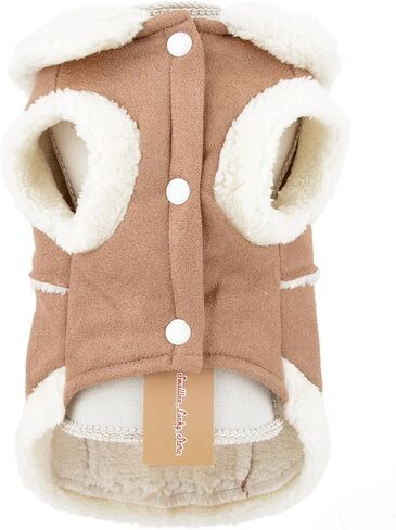 SMALLLEE_LUCKY_STORE Fleece Dog Coat for Small Dog Girls, Pet Harness Jacket with Bow and D-Ring, Soft Vest Fall Winter Clothes with Fuzzy Collar Chihuahua Yorkie Cat Apparel, Khaki, M in Kuwait