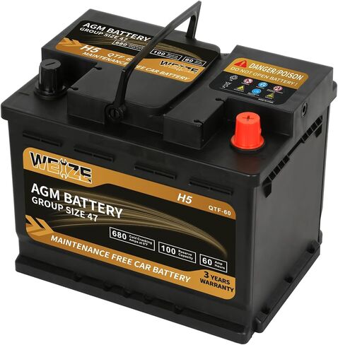 Weize Platinum AGM Battery BCI Group 94R - 12v 80ah H7 Size 94R Automotive Battery, 140RC, 850CCA, 36 Months Warranty in Kuwait