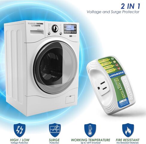 2 in 1 Voltage & Surge Protector for Washing Machine (2 Pack) | Protects refrigerators Up to 27 cu. ft. against high and low voltage, brownouts and spikes. Includes safety delay time in Kuwait