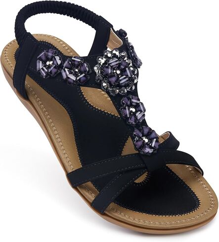 SHIBEVER Dressy Flat Women Sandals: Comfortable Arch Support Womens Sandal | Summer Dress Flowers Boho Back Strap Open Toe Women's Sandals - All Day Comfort Walking Casual Wedding Woman Sandal Shoes in Saudi Arabia