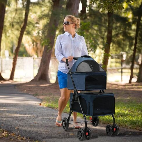 BDL Double Dog Stroller with 4 Wheels for 2 Dogs & Cats, Includes Removable Carrier for Small/Medium Pets (Gray) in Saudi Arabia