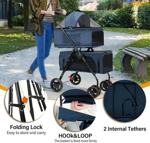 BDL Double Dog Stroller with 4 Wheels for 2 Dogs & Cats, Includes Removable Carrier for Small/Medium Pets (Gray) in Saudi Arabia