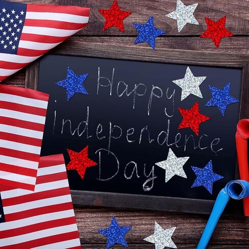 Patriotic Star Stickers Roll, 500Pcs 4th of July Round Label Stickers 1 Inch Glitter Star Self Adhesive Jar Labels Independence Day Envelope Seal Sticker for Party Gift Bags Supply Decorations in Saudi Arabia