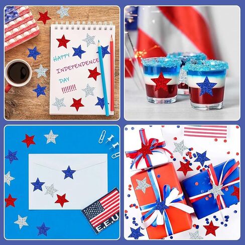 Patriotic Star Stickers Roll, 500Pcs 4th of July Round Label Stickers 1 Inch Glitter Star Self Adhesive Jar Labels Independence Day Envelope Seal Sticker for Party Gift Bags Supply Decorations in Saudi Arabia