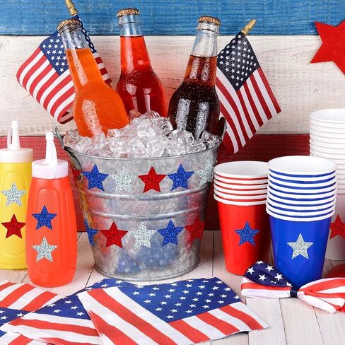 Patriotic Star Stickers Roll, 500Pcs 4th of July Round Label Stickers 1 Inch Glitter Star Self Adhesive Jar Labels Independence Day Envelope Seal Sticker for Party Gift Bags Supply Decorations in Saudi Arabia