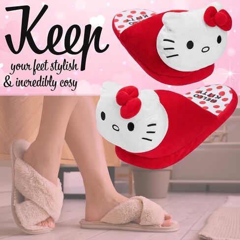 Hello Kitty Womens 3D Slippers, Cozy Indoor House Shoes Non Slip Loungewear - Gifts for Her (Pink, 5.5/6 US) in Saudi Arabia