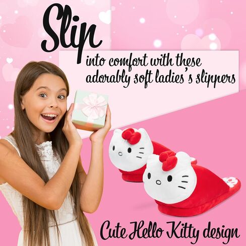 Hello Kitty Womens 3D Slippers, Cozy Indoor House Shoes Non Slip Loungewear - Gifts for Her (Pink, 5.5/6 US) in Saudi Arabia