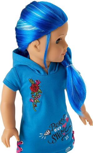 American Girl Truly Me 18-inch Doll #90 with Blue Eyes, Long Blue Hair, and Lt-to-Med Skin in Skater Dress, For Ages 6+ in Kuwait