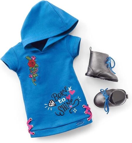 American Girl Truly Me 18-inch Doll #90 with Blue Eyes, Long Blue Hair, and Lt-to-Med Skin in Skater Dress, For Ages 6+ in Kuwait