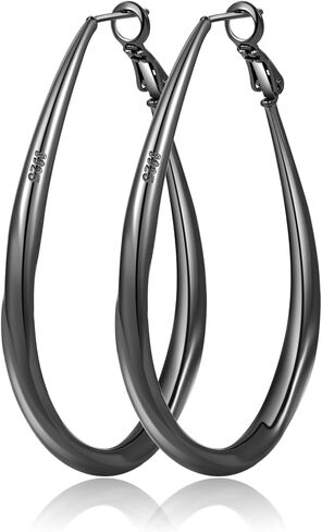 Oval 925 Sterling Silver Hoop Earrings, Medium Silver Hoop Earrings for Women Lightwieght Big Silver Hoop Earrings Hypoallergenic Mobius Hoop Earrings for Women Trendy Silver Hoop Earrings PABBEU in Kuwait