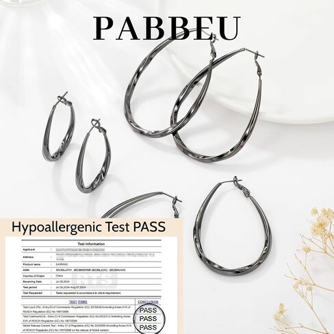 Oval 925 Sterling Silver Hoop Earrings, Medium Silver Hoop Earrings for Women Lightwieght Big Silver Hoop Earrings Hypoallergenic Mobius Hoop Earrings for Women Trendy Silver Hoop Earrings PABBEU in Kuwait