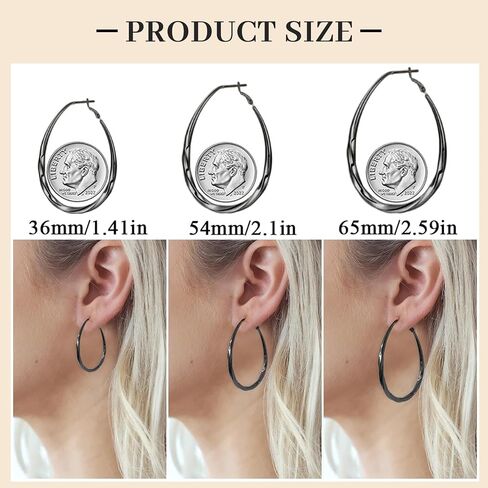 Oval 925 Sterling Silver Hoop Earrings, Medium Silver Hoop Earrings for Women Lightwieght Big Silver Hoop Earrings Hypoallergenic Mobius Hoop Earrings for Women Trendy Silver Hoop Earrings PABBEU in Kuwait