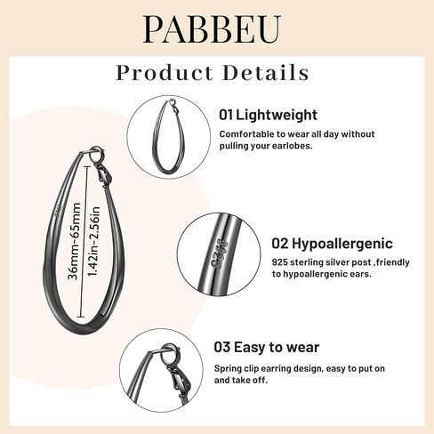 Oval 925 Sterling Silver Hoop Earrings, Medium Silver Hoop Earrings for Women Lightwieght Big Silver Hoop Earrings Hypoallergenic Mobius Hoop Earrings for Women Trendy Silver Hoop Earrings PABBEU in Kuwait