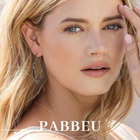 Oval 925 Sterling Silver Hoop Earrings, Medium Silver Hoop Earrings for Women Lightwieght Big Silver Hoop Earrings Hypoallergenic Mobius Hoop Earrings for Women Trendy Silver Hoop Earrings PABBEU in Kuwait