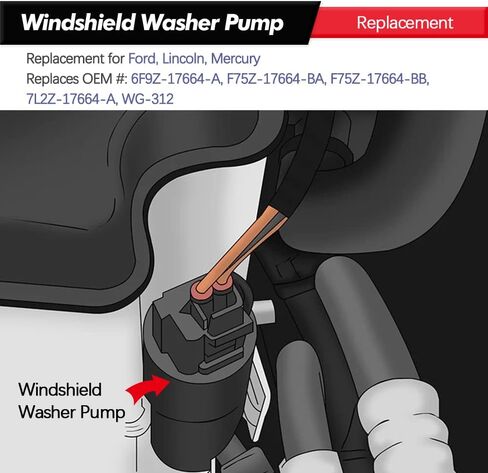 Windshield Washer Pump w/Grommet Replacement for Ford Escape, Focus, F150, F350, Mazda B2300, B2500 Mercury Monterey, Mariner Replaces OEM 7R33-17664-DA, 7L8Z-17664-A, F6SZ-17664-A in Saudi Arabia