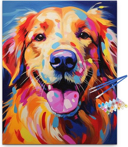 Artunion Colorful Golden Retriever Paint بأرقام للبالغين ، طلاء الكلاب من قبل مجموعات الأرقام ، الطلاء الزيت DIY من مجموعات الأرقام على Canvas Arts Craft for Home Wall Decor in Kuwait