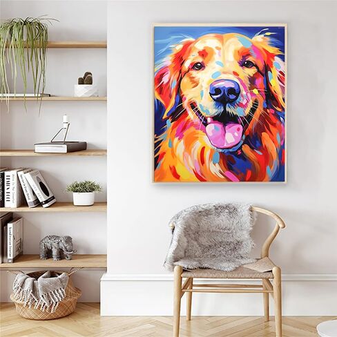 Artunion Colorful Golden Retriever Paint بأرقام للبالغين ، طلاء الكلاب من قبل مجموعات الأرقام ، الطلاء الزيت DIY من مجموعات الأرقام على Canvas Arts Craft for Home Wall Decor in Kuwait