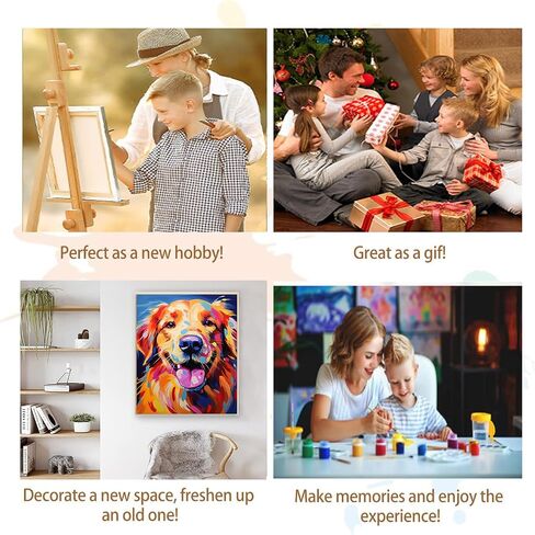 Artunion Colorful Golden Retriever Paint بأرقام للبالغين ، طلاء الكلاب من قبل مجموعات الأرقام ، الطلاء الزيت DIY من مجموعات الأرقام على Canvas Arts Craft for Home Wall Decor in Kuwait