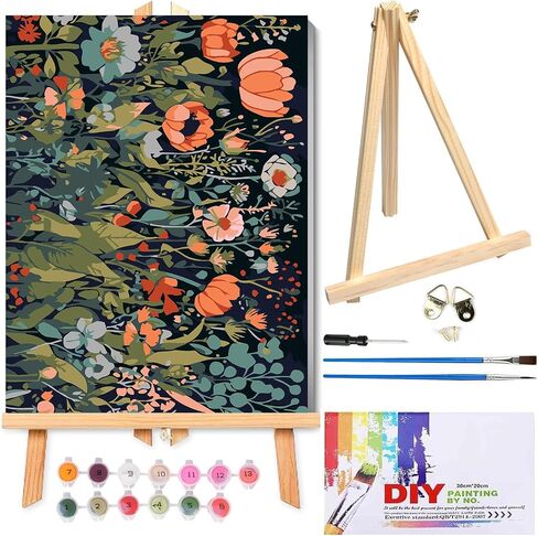 GemZono Framed Paint by Numbers Kit for Adults Beginners, Flower Acrylic Easy Oil Paint by Number with Frame on Canvas (7.8X11.8inch) in Saudi Arabia