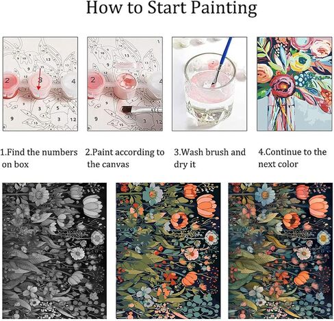 GemZono Framed Paint by Numbers Kit for Adults Beginners, Flower Acrylic Easy Oil Paint by Number with Frame on Canvas (7.8X11.8inch) in Saudi Arabia