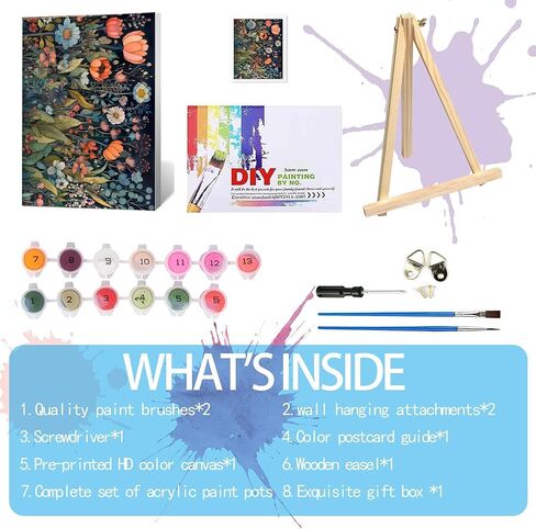 GemZono Framed Paint by Numbers Kit for Adults Beginners, Flower Acrylic Easy Oil Paint by Number with Frame on Canvas (7.8X11.8inch) in Saudi Arabia