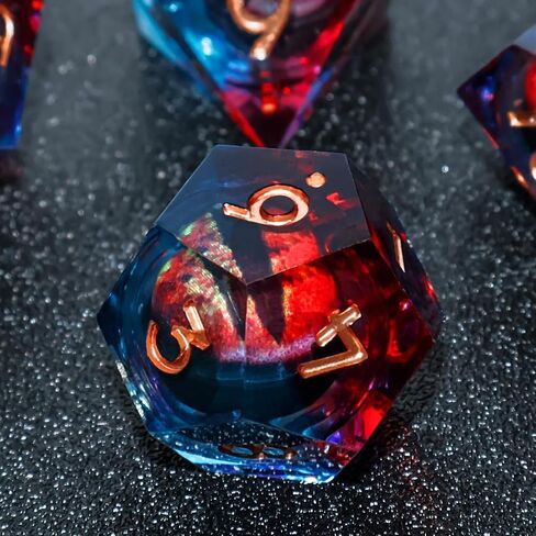 DND Resin Dice Dragon Eye Liquid Core Dice Set Sharp Edged Dice Set with Box, Dungeons and Dragons Polyhedral Dice, D&D RPG Role Playing Games (Bluish Red) in Saudi Arabia