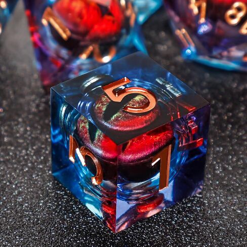 DND Resin Dice Dragon Eye Liquid Core Dice Set Sharp Edged Dice Set with Box, Dungeons and Dragons Polyhedral Dice, D&D RPG Role Playing Games (Bluish Red) in Saudi Arabia