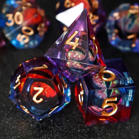 DND Resin Dice Dragon Eye Liquid Core Dice Set Sharp Edged Dice Set with Box, Dungeons and Dragons Polyhedral Dice, D&D RPG Role Playing Games (Bluish Red) in Saudi Arabia