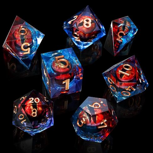 DND Resin Dice Dragon Eye Liquid Core Dice Set Sharp Edged Dice Set with Box, Dungeons and Dragons Polyhedral Dice, D&D RPG Role Playing Games (Bluish Red) in Saudi Arabia