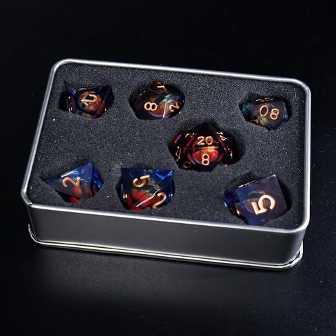 DND Resin Dice Dragon Eye Liquid Core Dice Set Sharp Edged Dice Set with Box, Dungeons and Dragons Polyhedral Dice, D&D RPG Role Playing Games (Bluish Red) in Saudi Arabia
