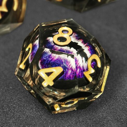 DND Resin Dice Dragon Eye Liquid Core Dice Set Sharp Edged Dice Set with Box, Dungeons and Dragons Polyhedral Dice, D&D RPG Role Playing Games (Bluish Red) in Saudi Arabia