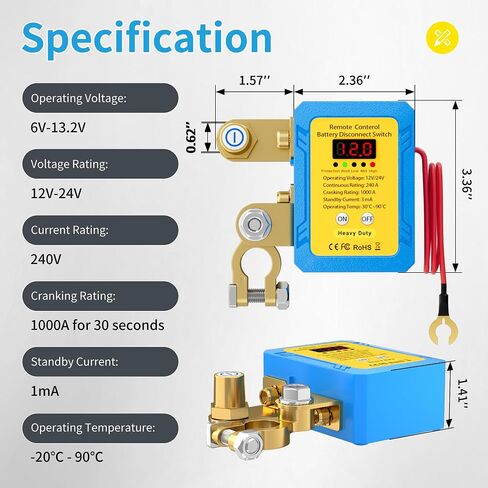 Joinfworld Kill Switch for Car 12V-24V 240A Remote Battery Disconnect Switch Car Kill Switch Anti Theft Automatic Shut Off Switch for with Wireless Remote Control Fobs for Auto Truck Boat in Saudi Arabia
