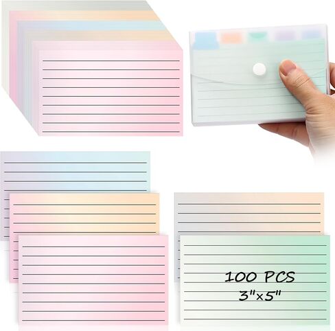 100pcs Index Card Organizer Set Index Card Case Blank Flash Cards Study Cards Clear Plastic Index Card Holder Tab Dividers Note Cards with Sticker Labels (Watercolor Line, 3×5 inch) in Saudi Arabia