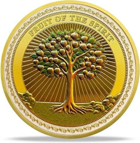 Fruit of The Spirit Challenge Coin, Christ Inspirational Galatians 5:22-23 Jesus Religious Token, Good Luck Tree of Virtues Spiritual Growth, Christ Bible Verse Gifts for Friends Family in Kuwait