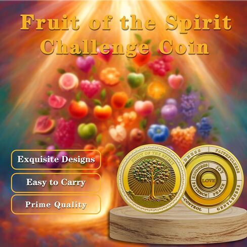 Fruit of The Spirit Challenge Coin, Christ Inspirational Galatians 5:22-23 Jesus Religious Token, Good Luck Tree of Virtues Spiritual Growth, Christ Bible Verse Gifts for Friends Family in Kuwait