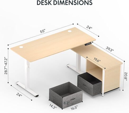 FLEXISPOT 55'' L Shaped Standing Desk with Drawers and Shelves, Large Corner Stand Up Desk with Headphone Hooks for Home Office, Black Top+ Black Frame in Kuwait
