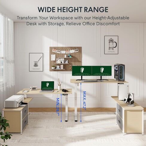 FLEXISPOT 55'' L Shaped Standing Desk with Drawers and Shelves, Large Corner Stand Up Desk with Headphone Hooks for Home Office, Black Top+ Black Frame in Kuwait