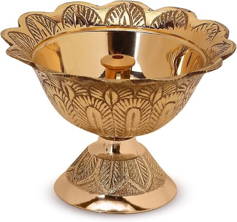 Brass Lotus Akand Diya for Traditional Indian Festive Diwali Pooja Dia Home Temple Decoration Handmade Golden Oil Lamp Engraved Made of Virgin Brass Metal – Pack of 1 (3.25 INCH) in Saudi Arabia
