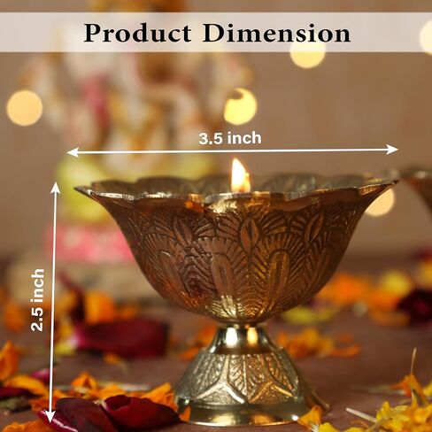 Brass Lotus Akand Diya for Traditional Indian Festive Diwali Pooja Dia Home Temple Decoration Handmade Golden Oil Lamp Engraved Made of Virgin Brass Metal – Pack of 1 (3.25 INCH) in Saudi Arabia