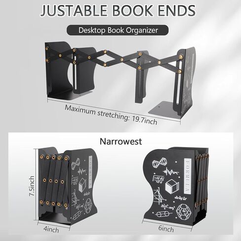 Adjustable Metal Bookends, 19.6 Inch Expandable Desk Organizer with 3 Dividers, Heavy Duty Book Holders for Shelves, Office, School, and Home (White) in Kuwait