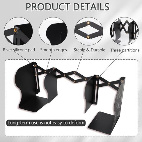 Adjustable Metal Bookends, 19.6 Inch Expandable Desk Organizer with 3 Dividers, Heavy Duty Book Holders for Shelves, Office, School, and Home (White) in Kuwait