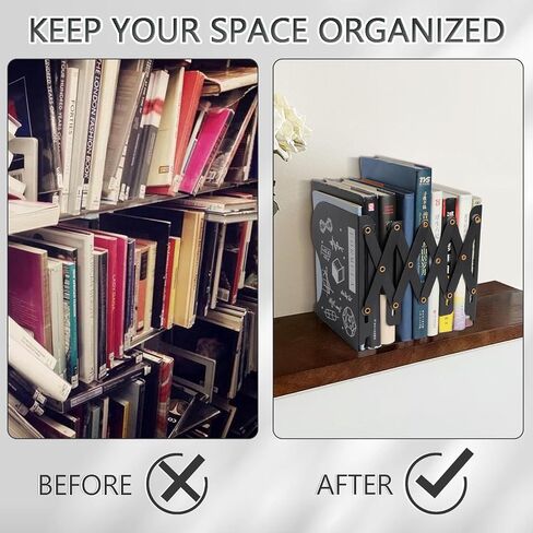 Adjustable Metal Bookends, 19.6 Inch Expandable Desk Organizer with 3 Dividers, Heavy Duty Book Holders for Shelves, Office, School, and Home (White) in Kuwait